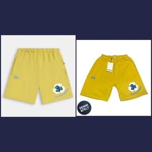 MadHappy Sun Yellow EARTH DAY ORGANIC FLEECE SHORT w/ Recycle Logo | NEW/NWT🌎